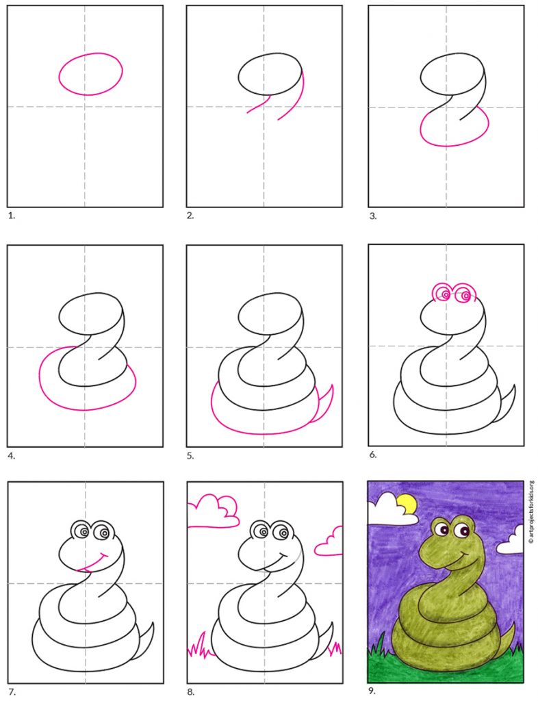 how to draw an easy snake