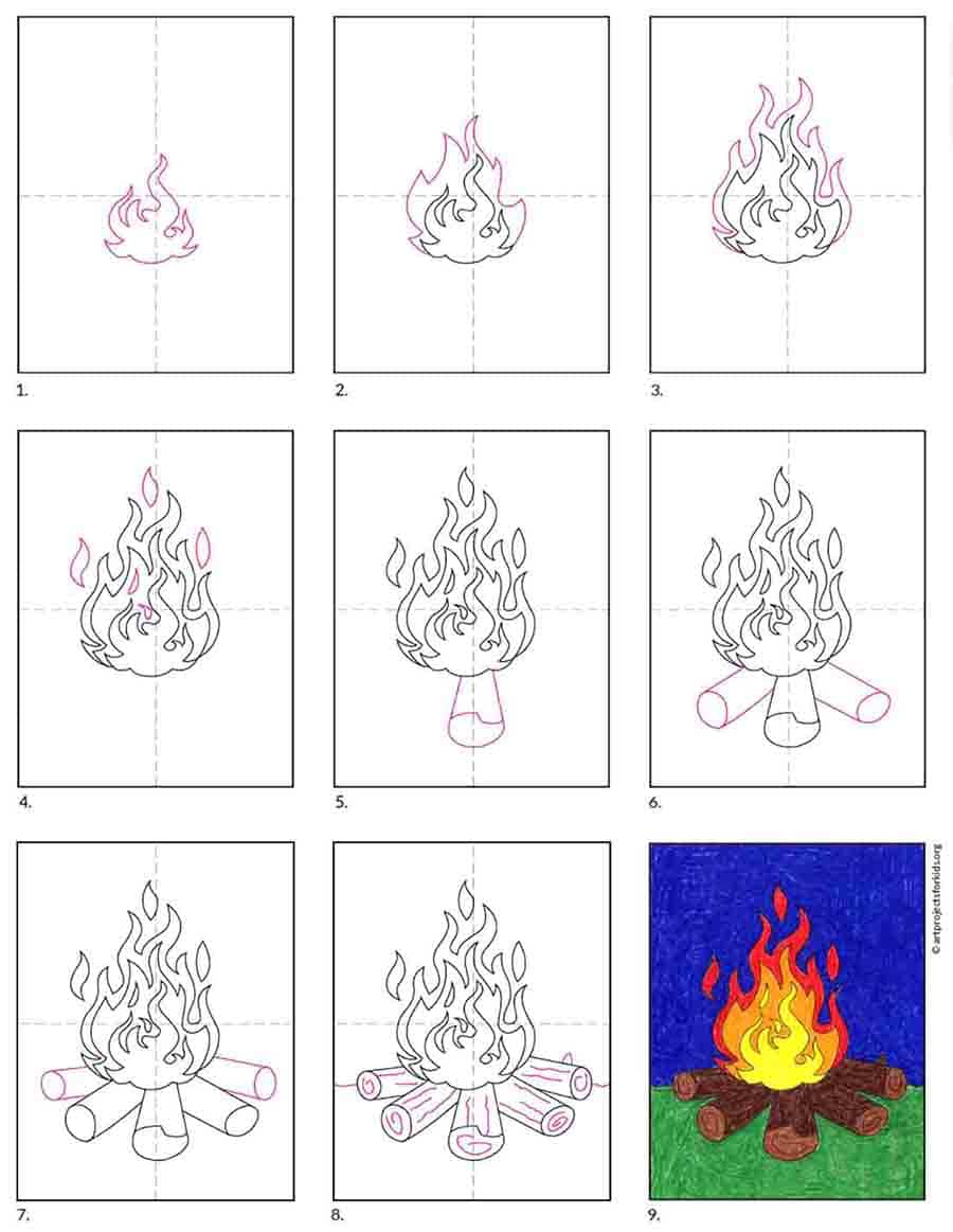 Easy How to Draw Flames Tutorial and Flames Coloring Page · Art