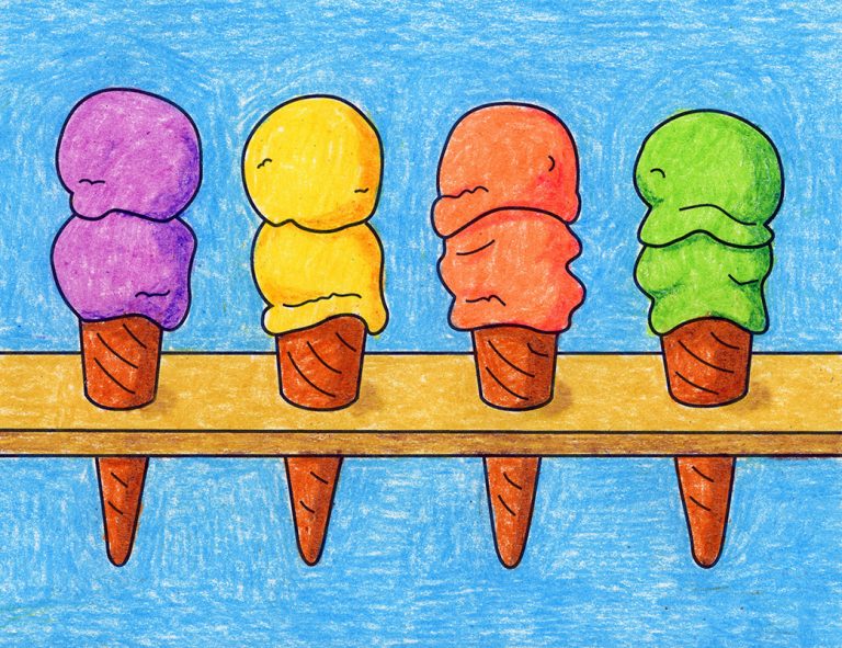 Easy Draw Ice Cream Cones like Wayne Thiebaud Tutorial and Coloring Page