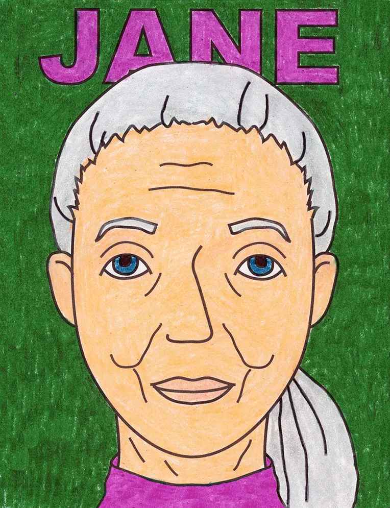 Easy How to Draw Jane Goodall Tutorial Video and Jane Goodall Coloring Page
