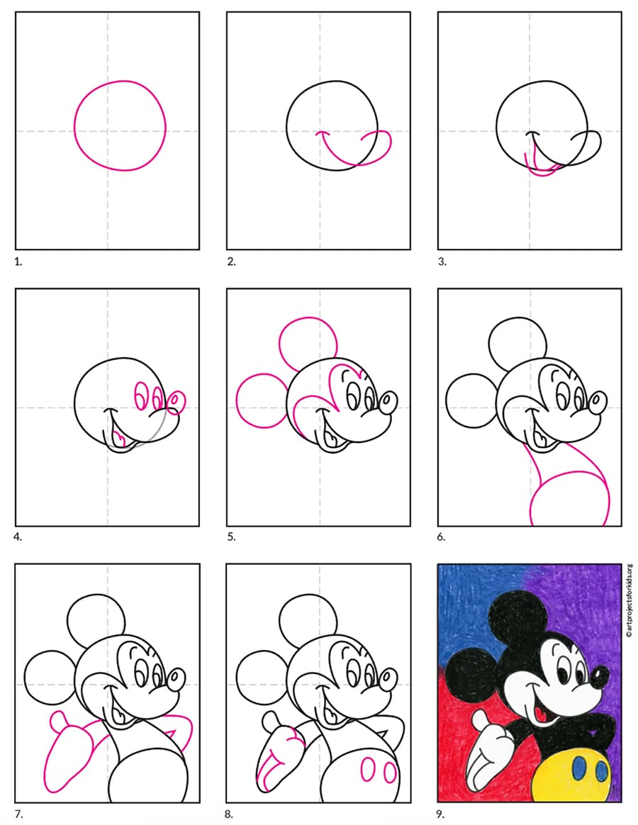 How To Draw Mickey Mouse Step By Step Easy Drawing Gambaran