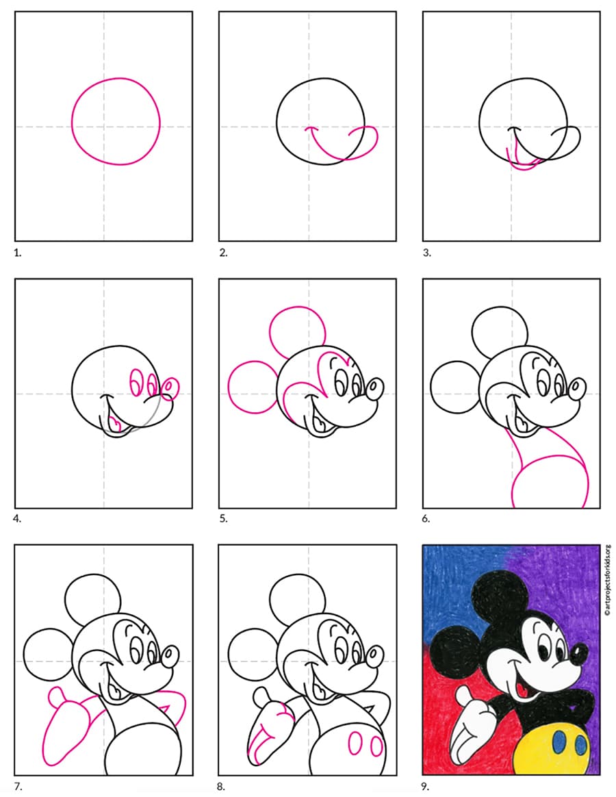 How To Draw Mickey Mouse For Kids Easy Tutorial 7 Steps Toons Mag