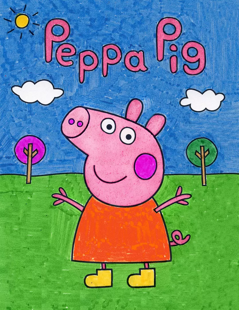 Easy How to Draw Peppa Pig Tutorial and Peppa Pig Coloring Page