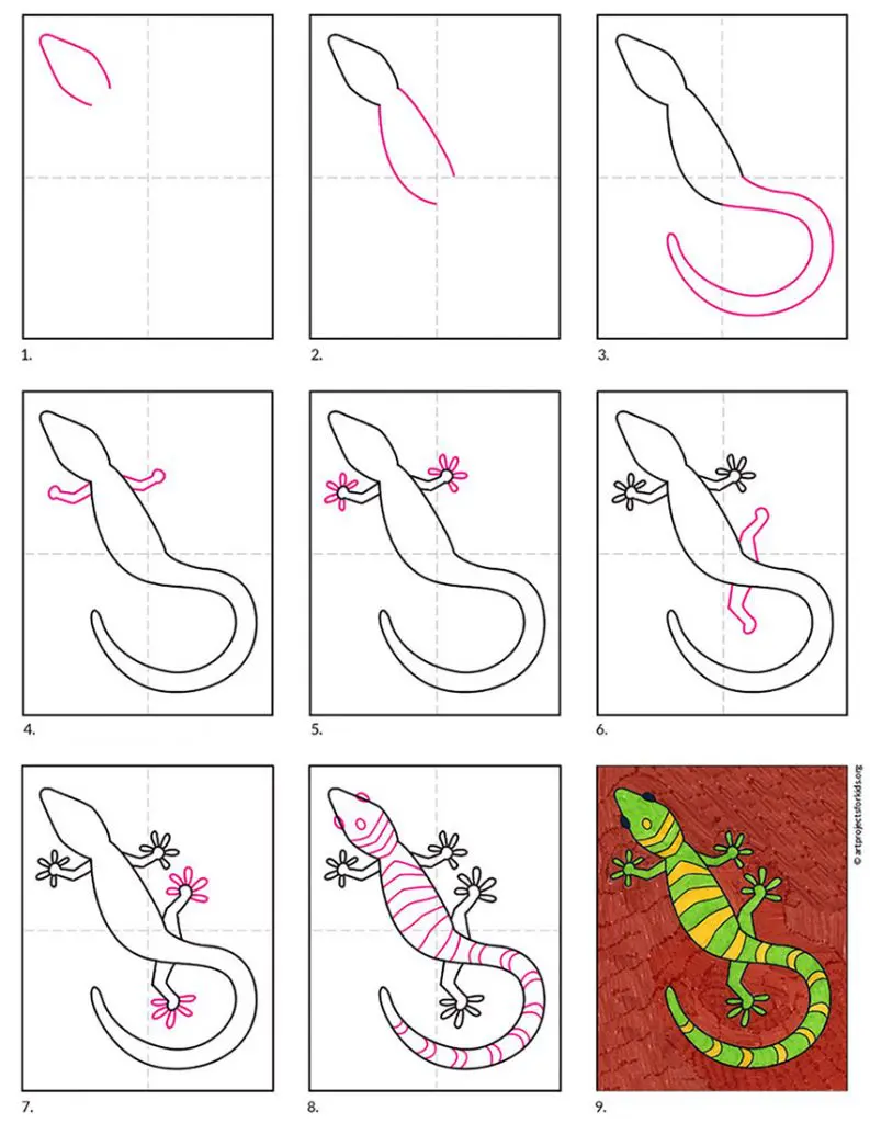 hvordan man tegner en Gecko