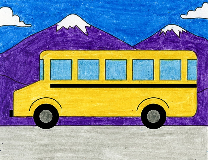 Easy How to Draw a School Bus Tutorial and School Bus Coloring Page
