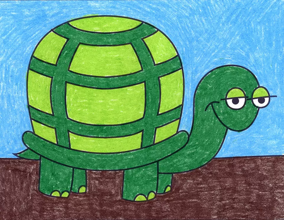 Easy How to Draw a Turtle Tutorial and Turtle Coloring Page