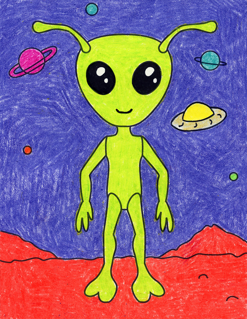 HOW TO DRAW AN ALIEN EASY - DRAWING ALIEN STEP BY STEP 