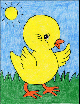Easy How to Draw a Baby Chick Tutorial and Baby Chick Coloring Page