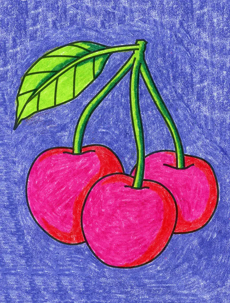 Easy How to Draw Cherries Tutorial and Cherries Coloring Page