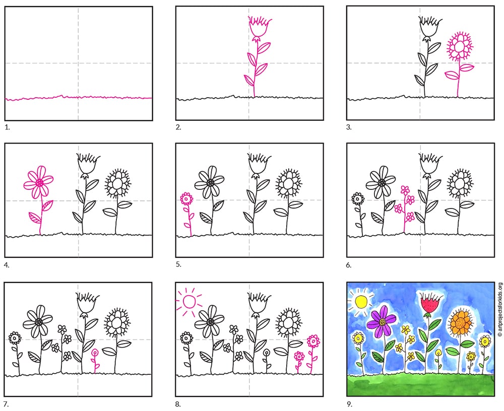 Diagram on how to draw simple flowers