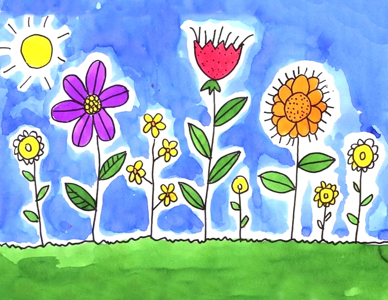 Easy How to Draw Simple Flowers Tutorial and Simple Flowers Coloring Page