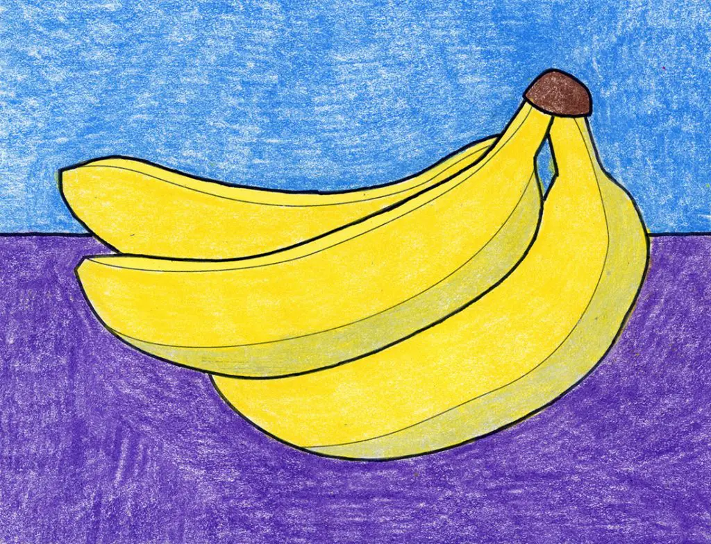 A drawing of bananas, made with the help of an easy step by step tutorial. 