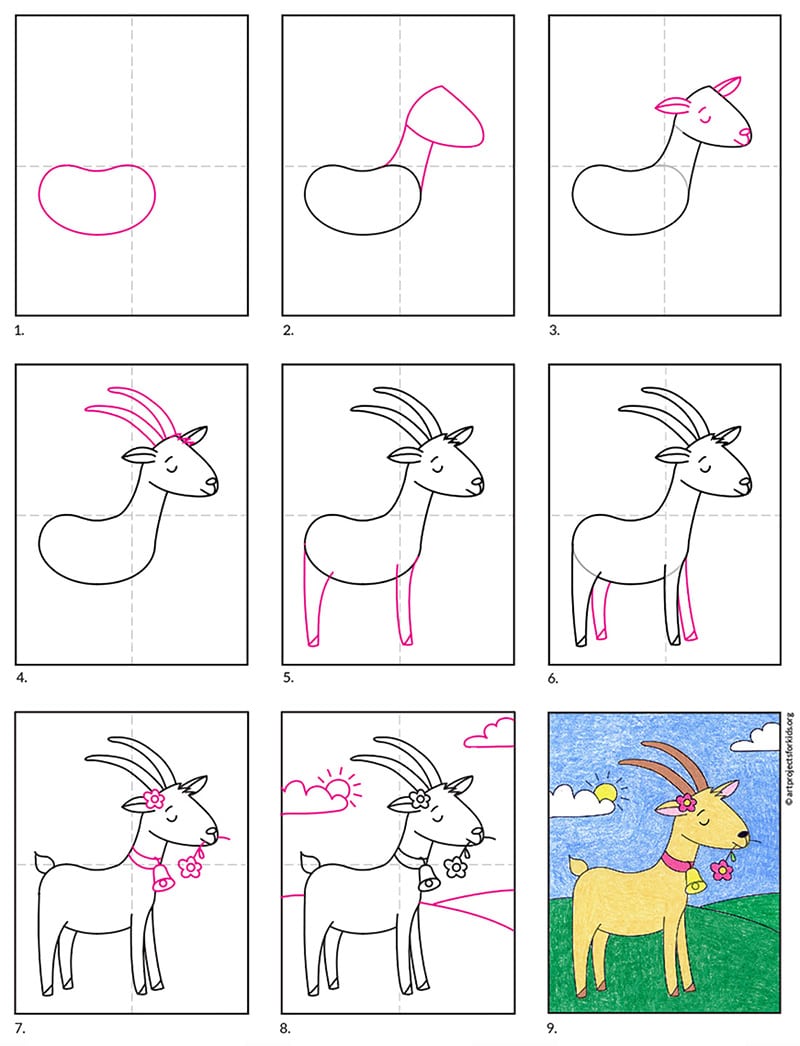 How to Draw a Goat for Kids (Animals for Kids) Step by Step |  DrawingTutorials101.com