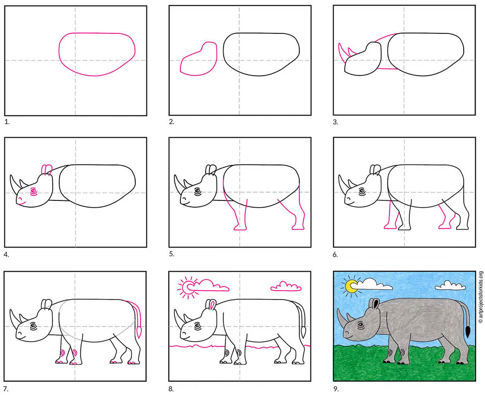 How To Draw A Rhino For Kids Step By Step Animals For Kids For Kids