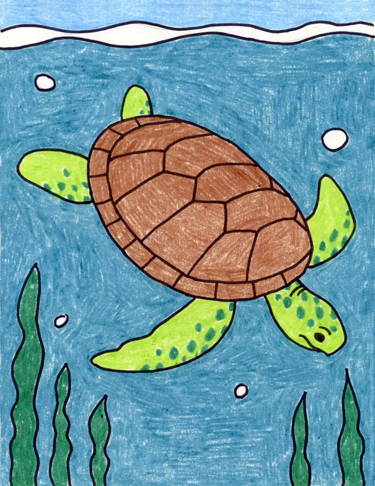 Easy How to Draw a Sea Turtle Tutorial and Sea Turtle Coloring Page