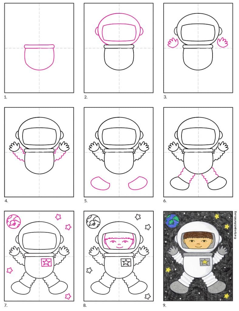 Draw an Astronaut diagram — Activity Craft Holidays, Kids, Tips