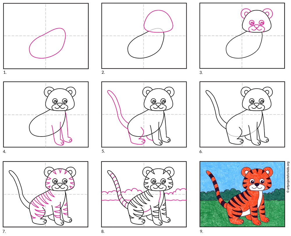 How To Draw An Easy Tiger Art Projects For Kids Jinzzy