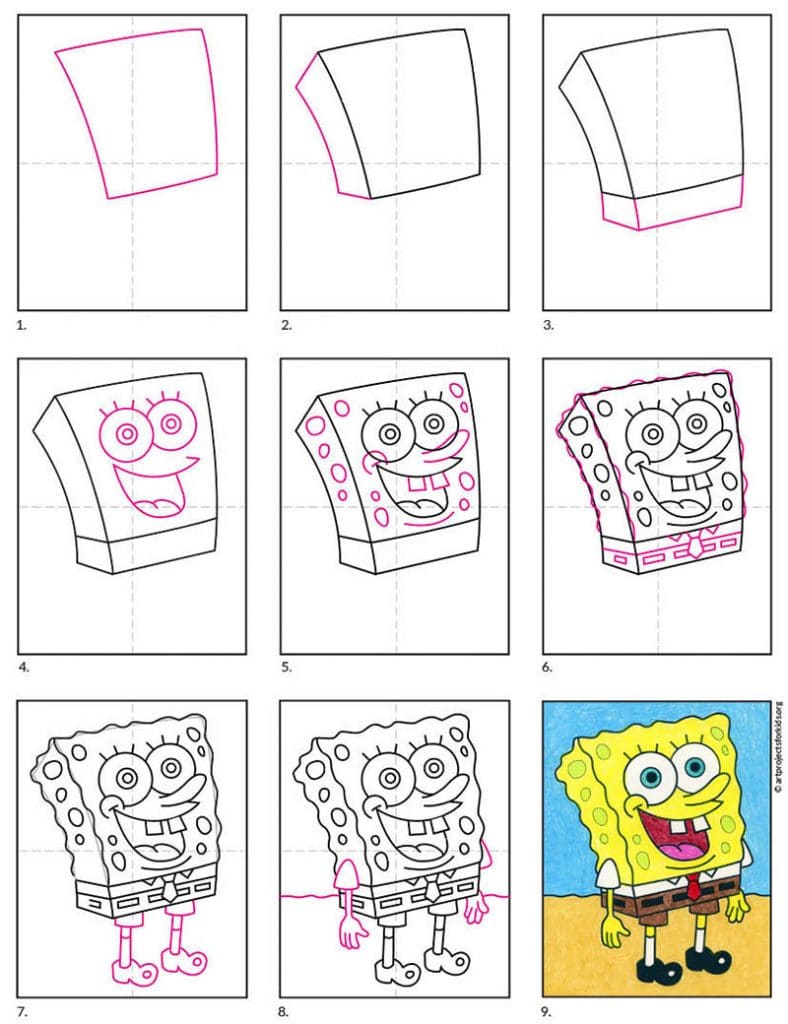 Draw SpongeBob SquarePants Tutorial and SpongeBob Coloring Page