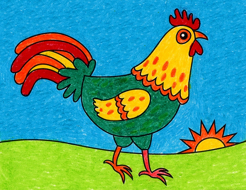 Easy How to Draw a Chicken Tutorial and Chicken Coloring Page