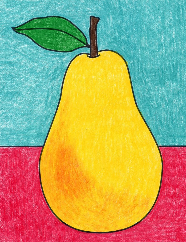 A drawing of a pear, made with the help of an easy step by step tutorial.