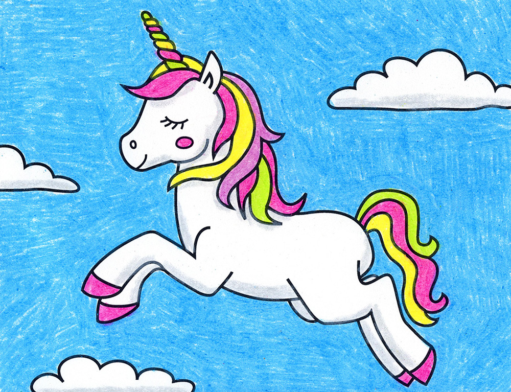How to Draw a Unicorn Tutorial Video and Unicorn Drawing Coloring Page