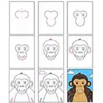 Простой учебник по рисованию лица обезьяны и раскраска