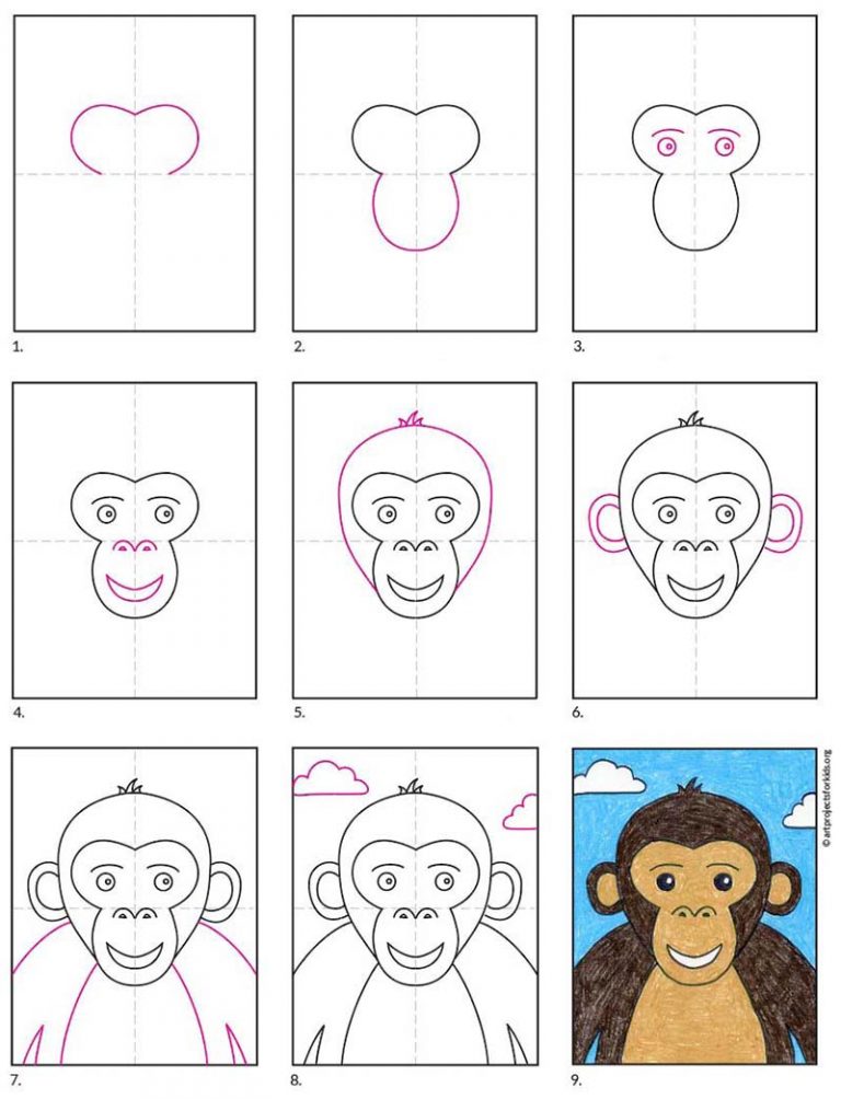 Easy How to Draw a Monkey Face Tutorial and Coloring Page