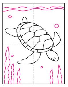 Easy How to Draw a Sea Turtle Tutorial Video and Coloring Page