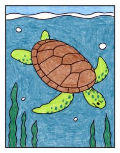 Easy How to Draw a Sea Turtle Tutorial Video and Coloring Page