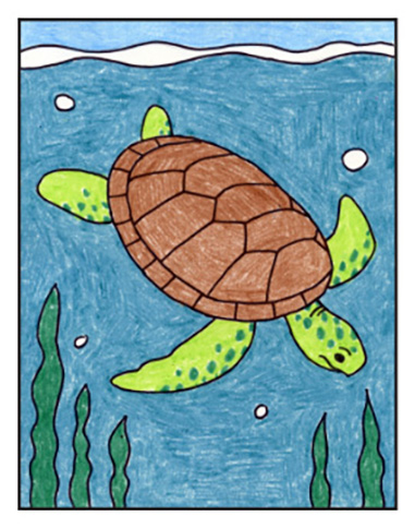 Простое руководство по рисованию морской черепахи, видео и раскраска