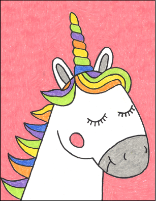 How to Draw an Easy Unicorn Head Tutorial Video, Coloring Page