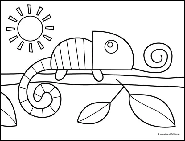 Easy How to Draw a Chameleon Tutorial Video and Coloring Page