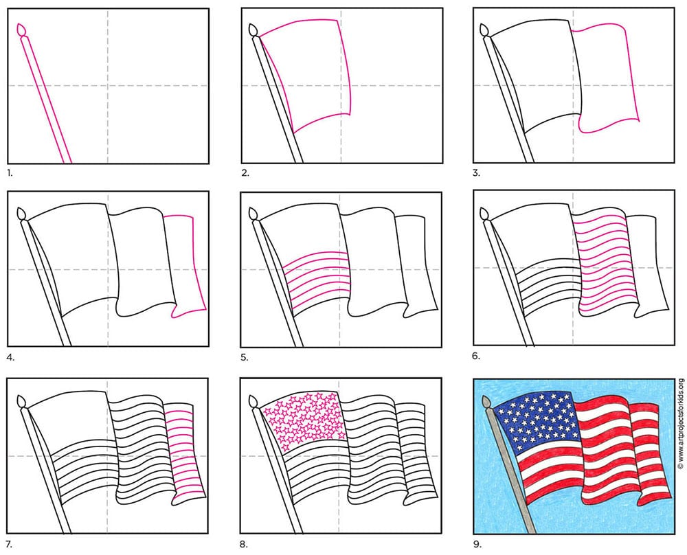 American Flag Outline Drawing