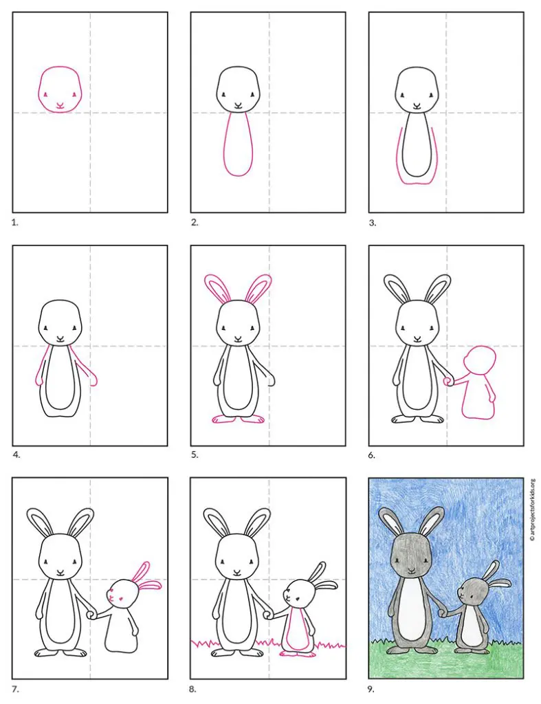 how to draw a bunny and a baby