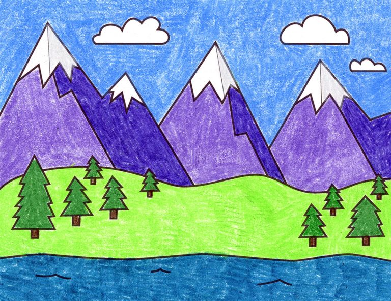 Easy How to Draw Mountains Tutorial Video and Mountains Coloring Page
