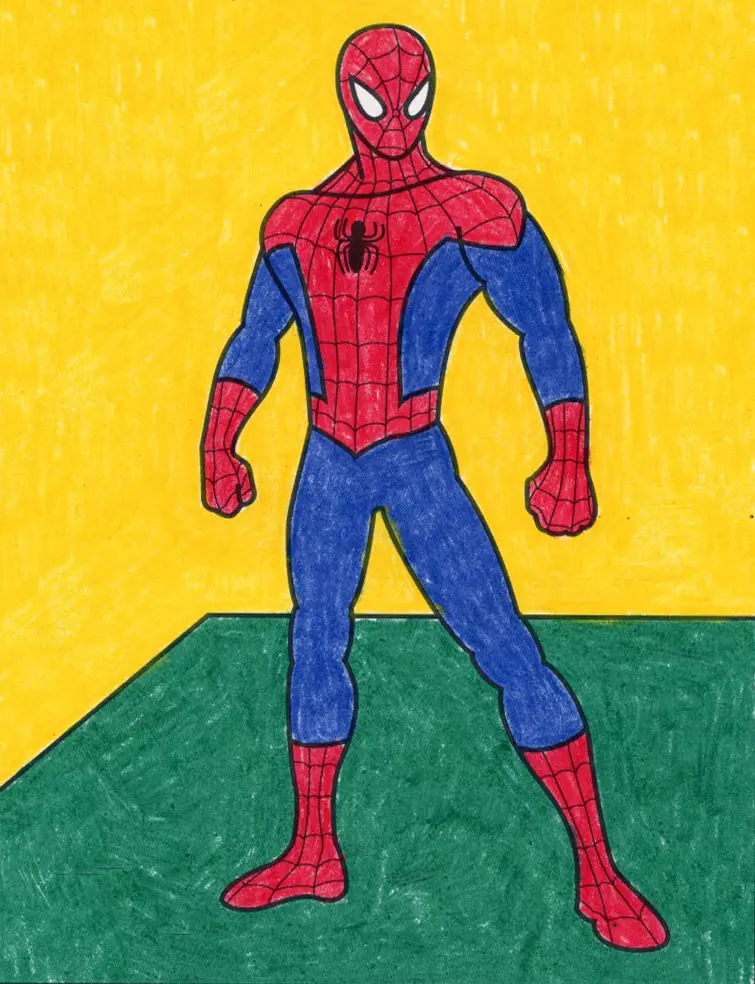 Easy How to Draw Spiderman Tutorial Video and Spiderman Coloring Page