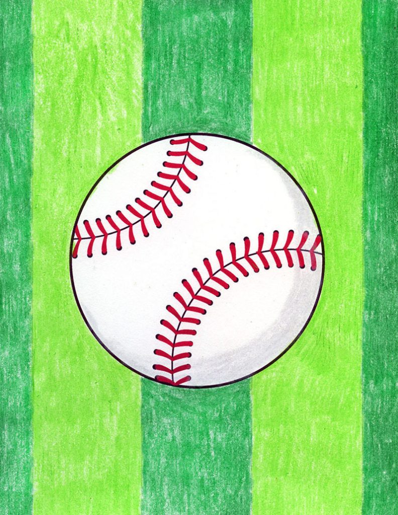 A drawing of a baseball, made with the help of an easy step by step tutorial.