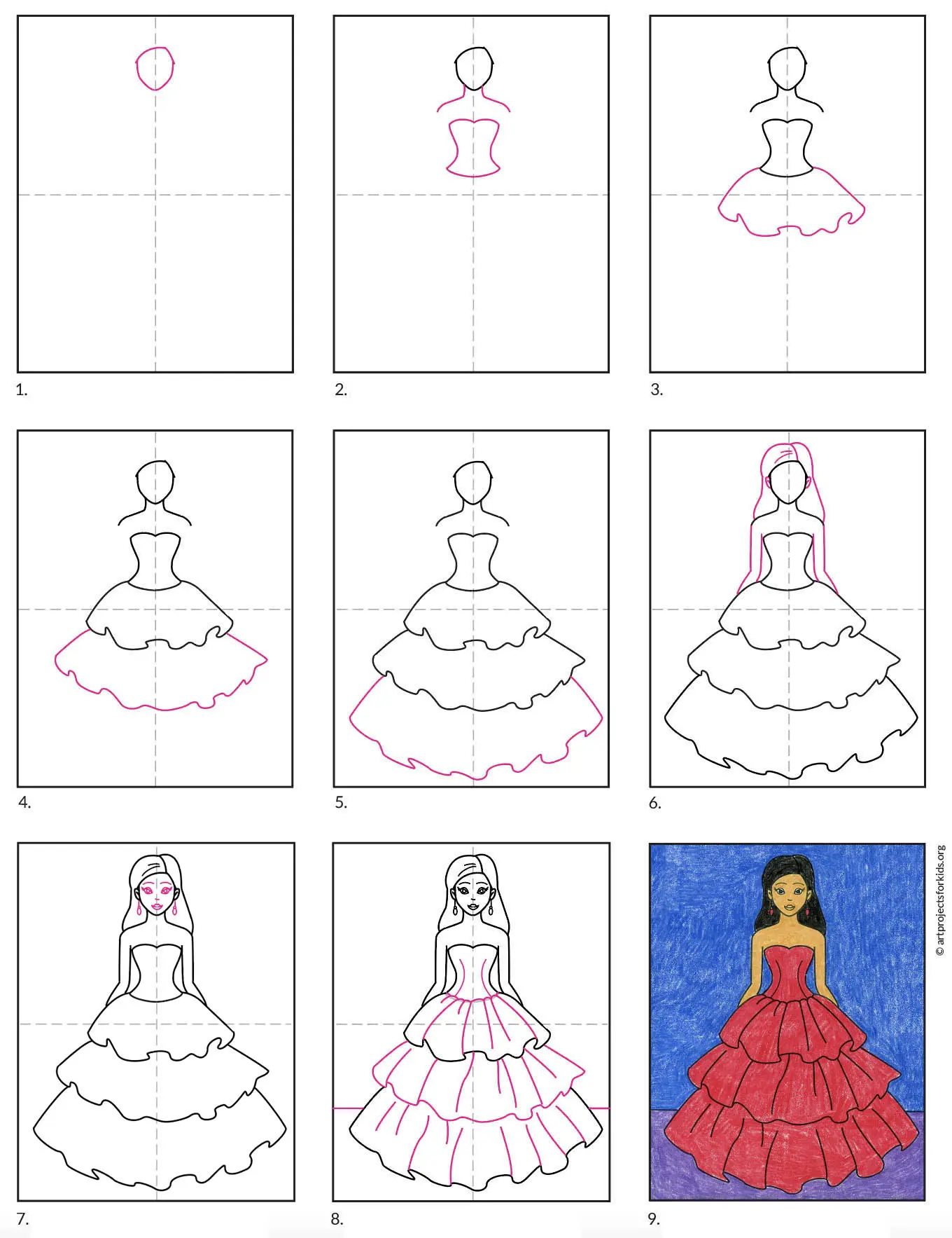 Bạn muốn biết cách vẽ váy đơn giản? Những bức hình này sẽ khiến cho bạn trở nên thú vị khi vẽ cho dù bạn là người mới bắt đầu hay là chuyên nghiệp. Hãy theo dõi hướng dẫn từng bước để tạo ra những chiếc váy đơn giản, dễ thương nhưng không kém phần chuyên nghiệp.
