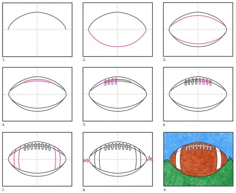 Easy How to Draw a Football Tutorial video and Coloring Page