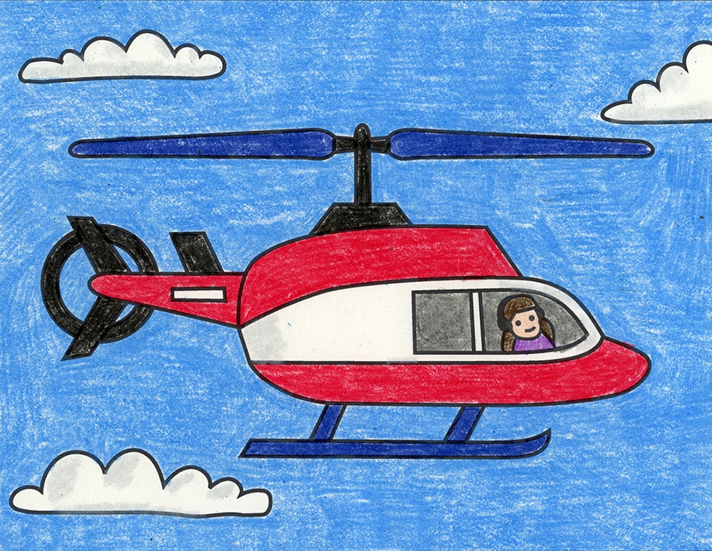 A drawing of helicopter, made with the help of an easy step by step tutorial.