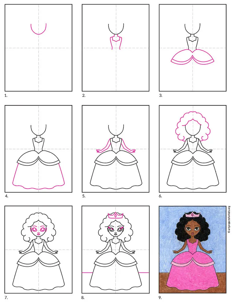 Easy How To Draw A Princess Tutorial Art Projects For Kids
