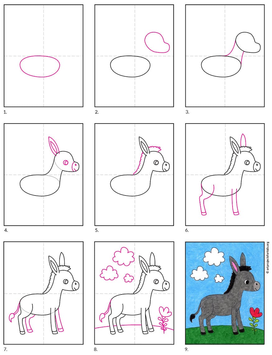 How To Draw A Donkey Art Projects For Kids