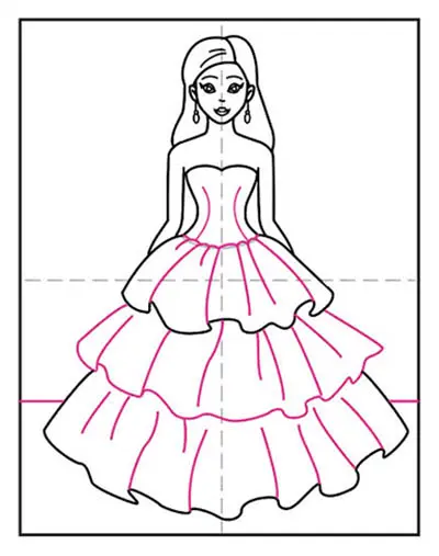 how to draw a girl step by step in a dress