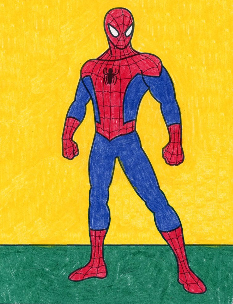 A drawing of Spiderman, made with the help of an easy step by step tutorial.