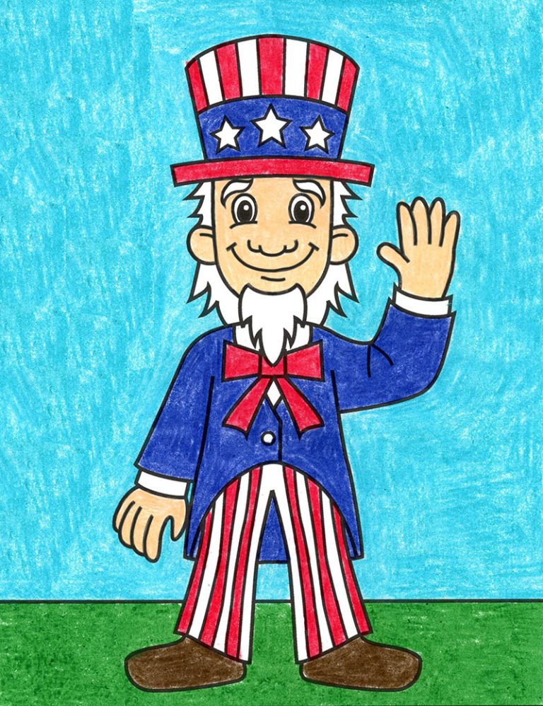 Easy How to Draw Uncle Sam Tutorial Video and Uncle Sam Coloring Page
