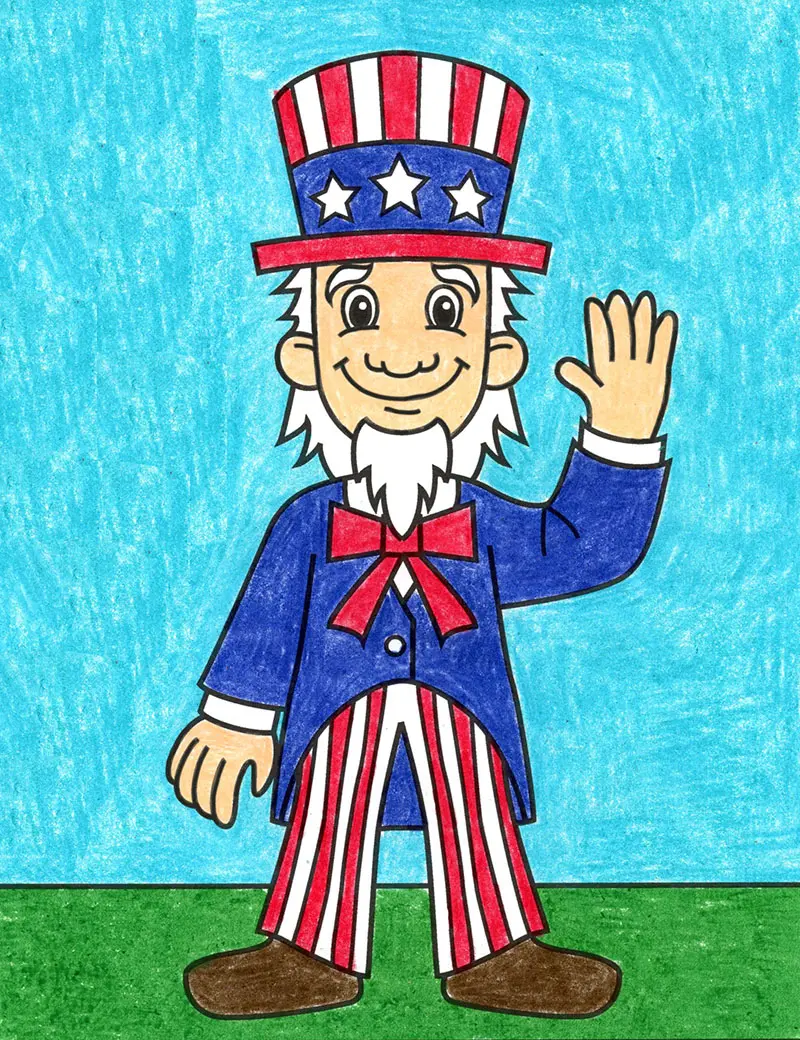 Easy How to Draw Uncle Sam Tutorial and Uncle Sam Coloring Page