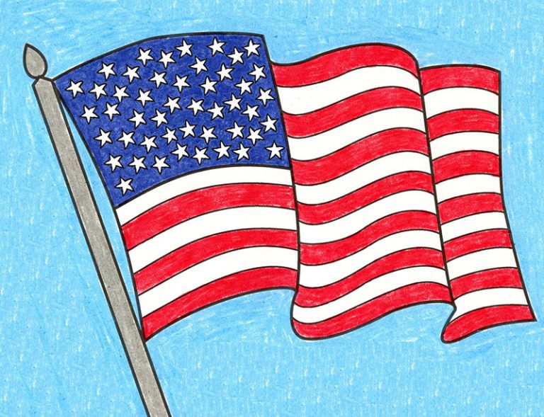 Easy How to Draw the American Flag Tutorial and Coloring Page