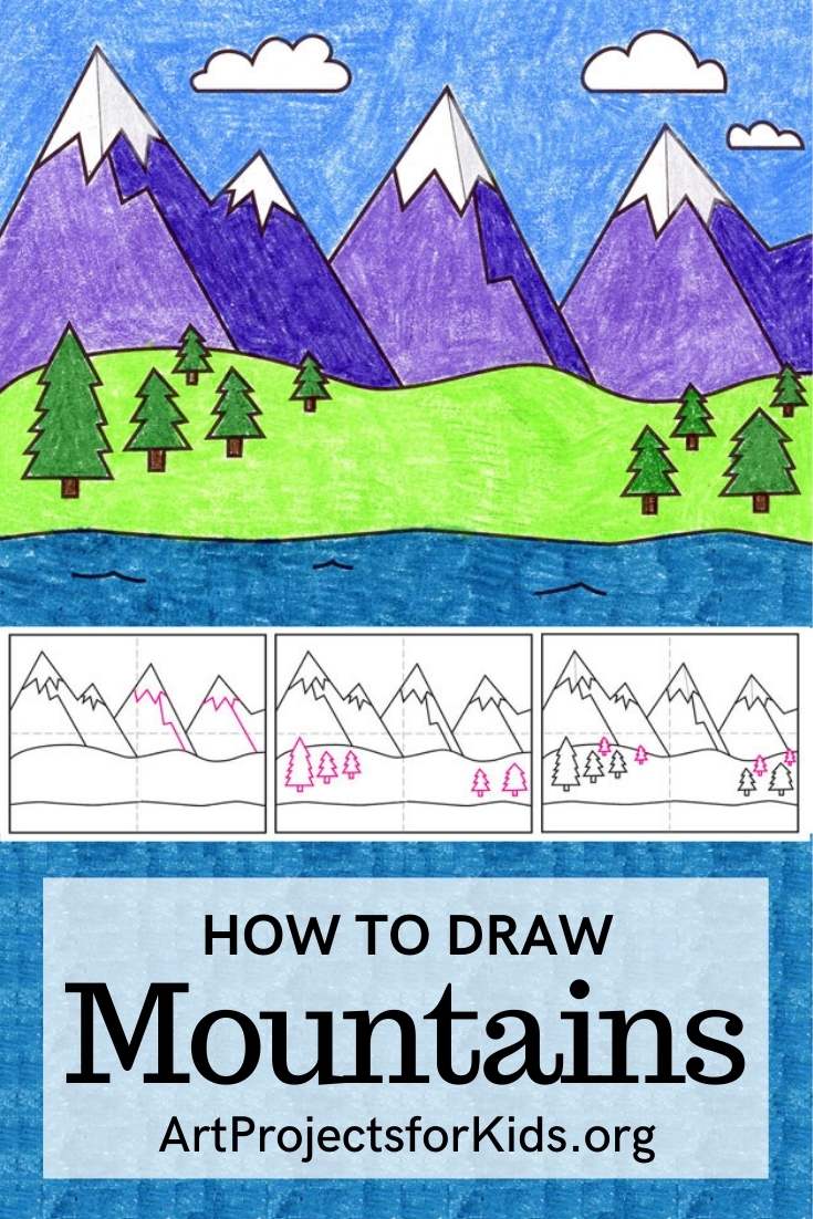 Easy How to Draw Mountains Tutorial Video and Coloring Page