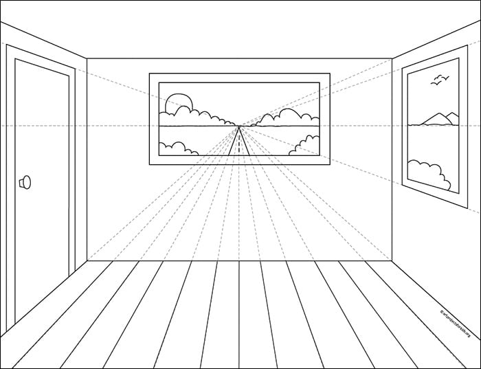 Easy How to Draw a One Point Perspective Room and Coloring Page