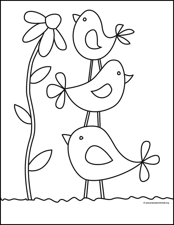 Easy Birds Coloring page, available as a free download.